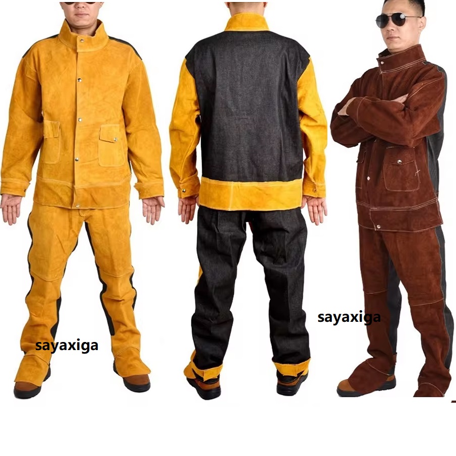 Leather Work Overalls - بدلات لحام جلدية شديدة التحمل مع