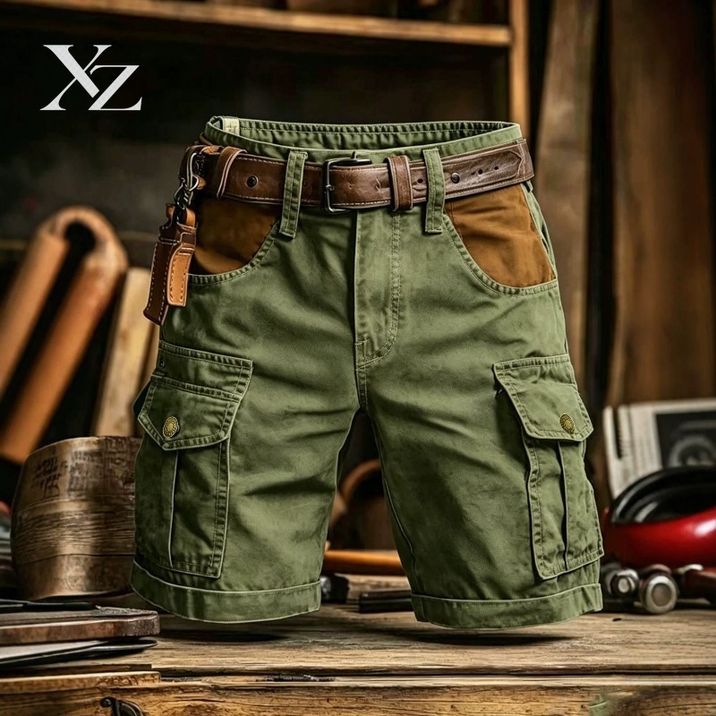 Leather Work Overalls - شورت كارجو رجالي فاخر بتصميم عتيق