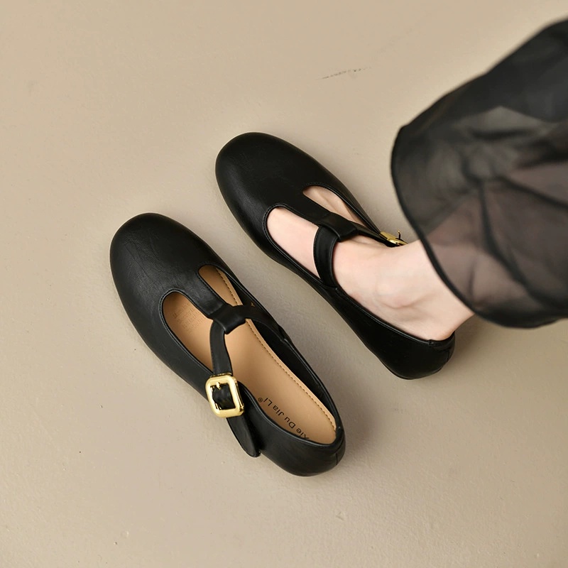 Leather Work Flats Women - أحذية نسائية مسطحة من الجلد بحزام