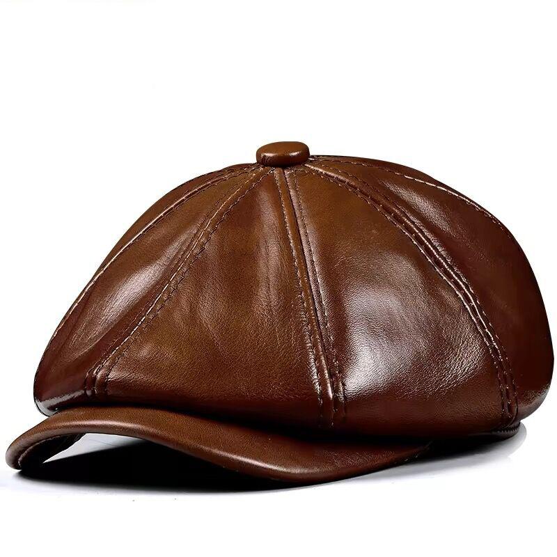 Leather Work Hat - ربيع جديد قبعة جلدية حقيقية قبعة