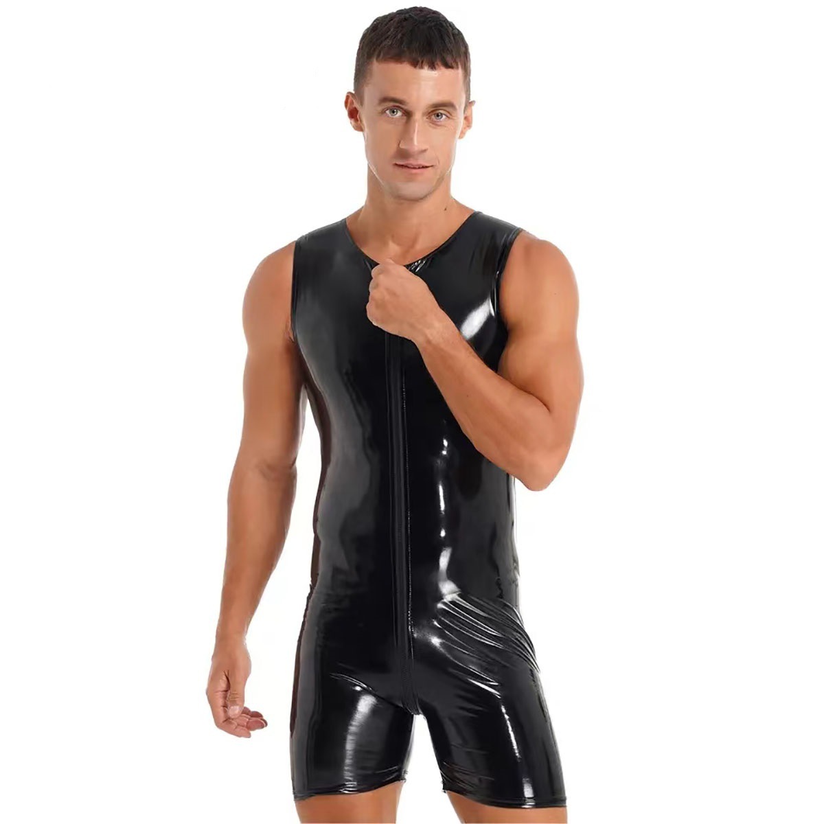 Leather Work Overalls - بذلة جلدية بمرآة مشرقة للرجال ،