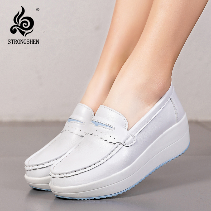 Leather Work Flats Women - قوي-منصة أسافين أحذية غير رسمية للنساء
