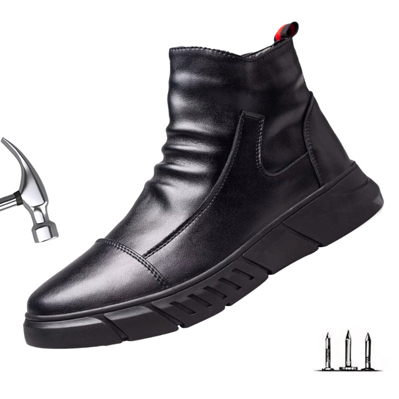 Leather Work Hat - موضة 2025 جلد أسود أحذية عمل