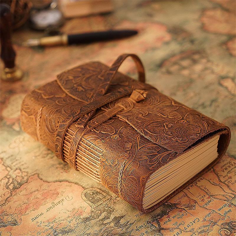 Leather Work Diary - دفتر الجلود اليدوية براون مجلة سميكة
