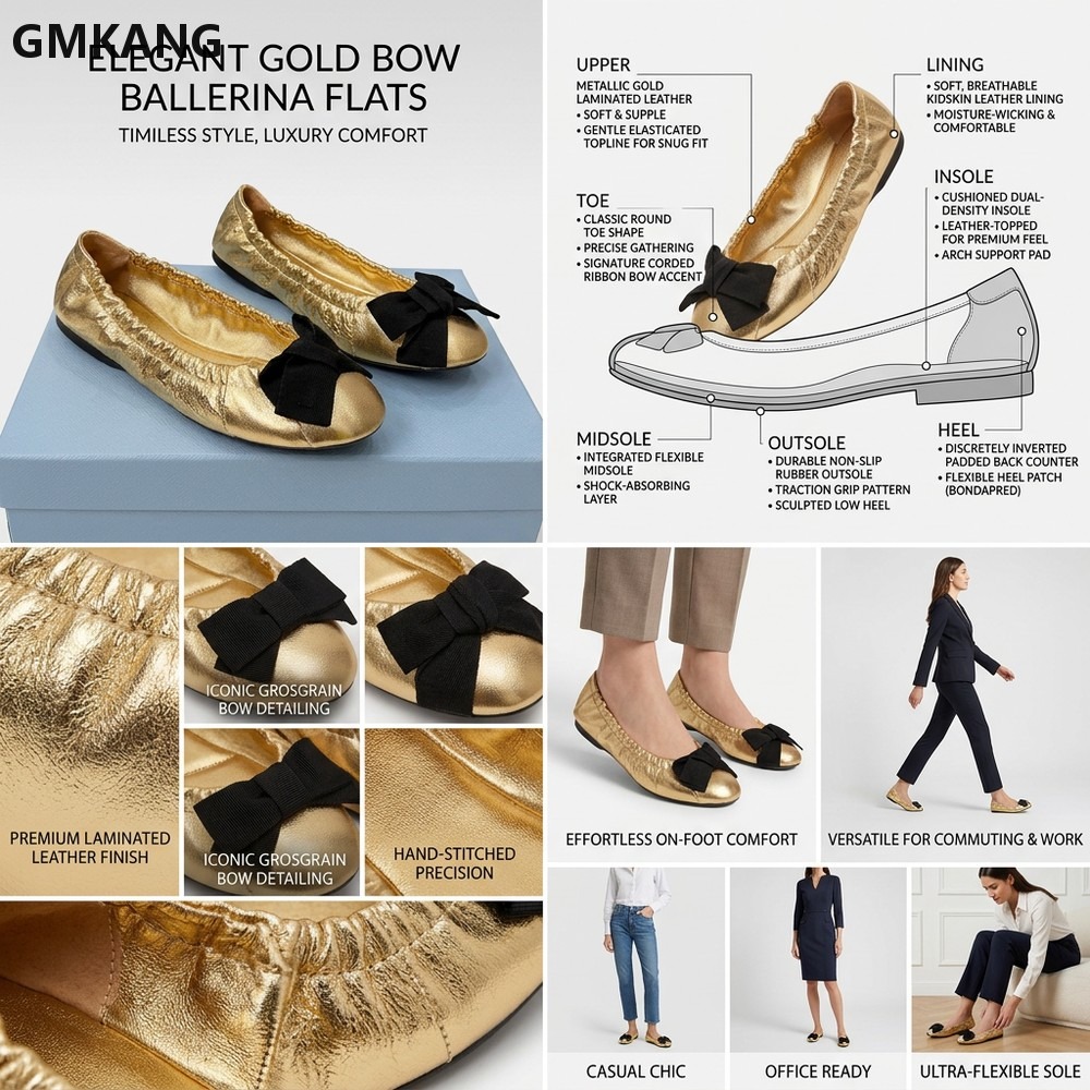 أحذية باليه نسائية مسطحة بفيون - مراجعة Leather Work Flats Women وسعره