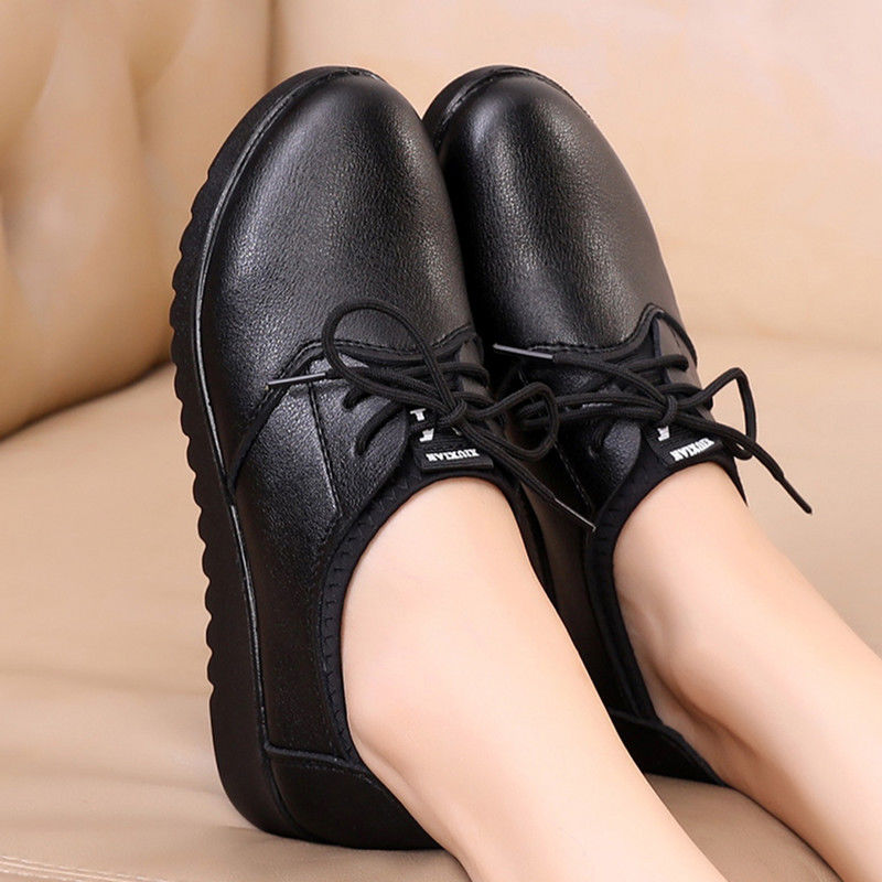 أحذية أكسفورد سوداء صلبة للنسا - مراجعة Leather Work Flats Women وسعره